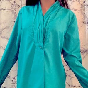 Vintage Lauren Lee silky teal green blouse